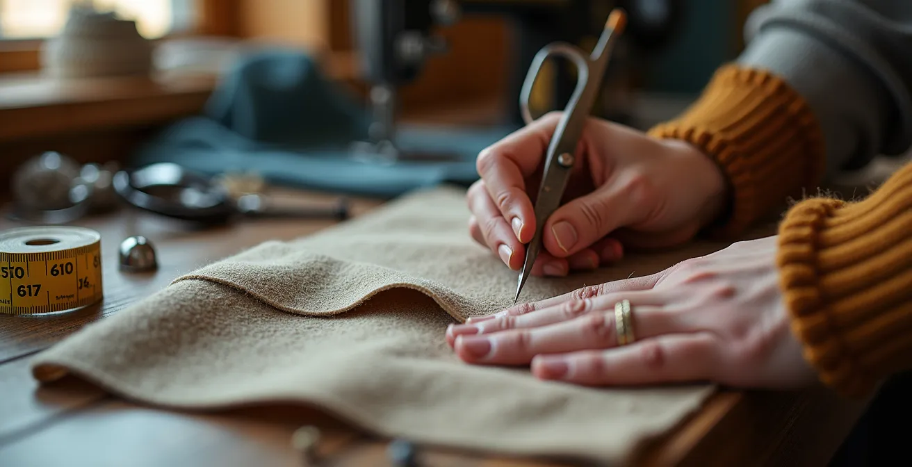 Atelier de couture montréalais avec détails de fabrication artisanale