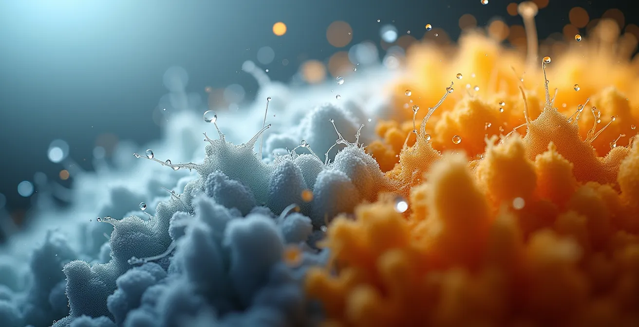 Comparaison microscopique des fibres de coton saturées versus mérinos respirantes