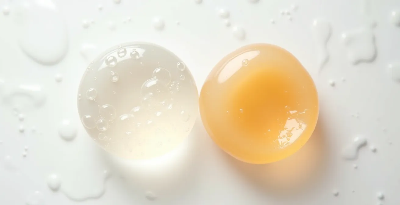 Comparaison visuelle entre des textures de crèmes légères d'été et des baumes riches d'hiver