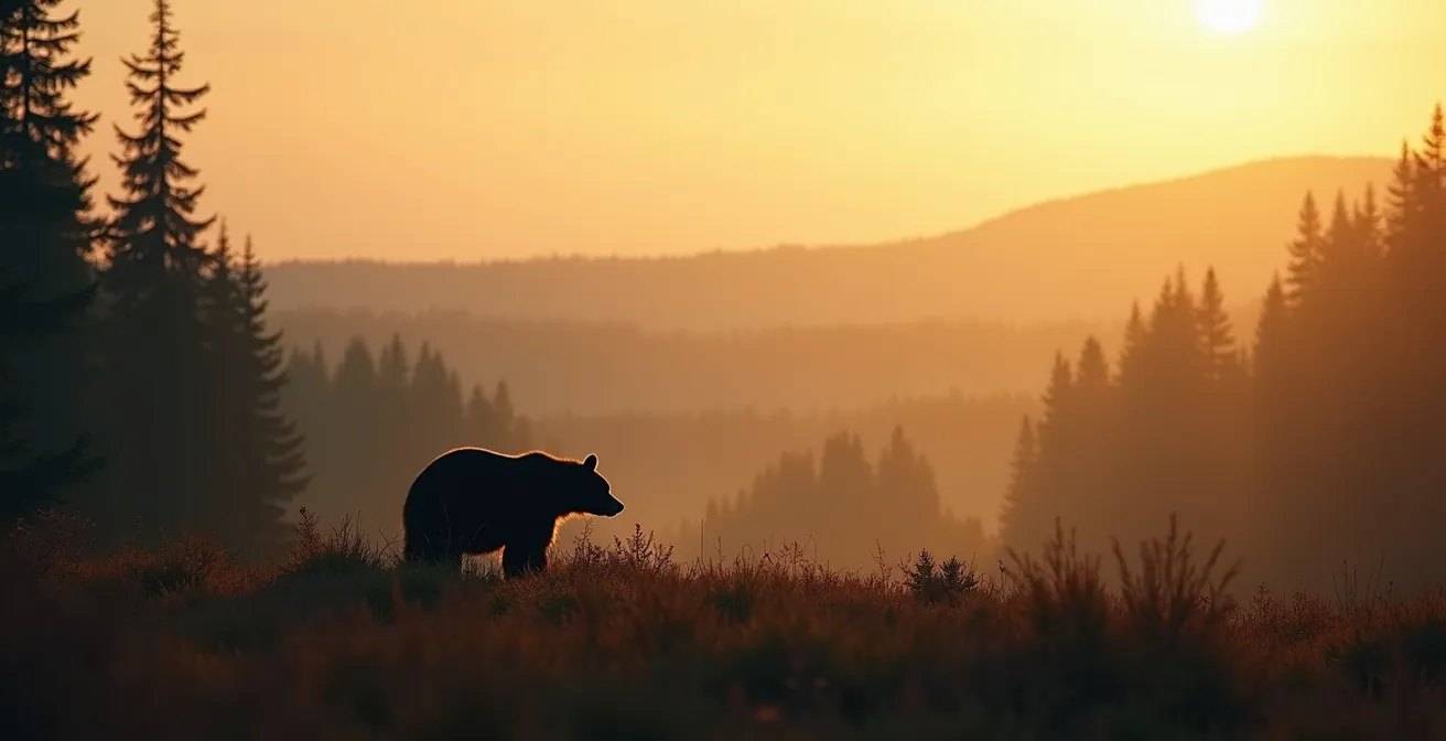 Ours noir observé à distance sécuritaire dans une clairière forestière québécoise