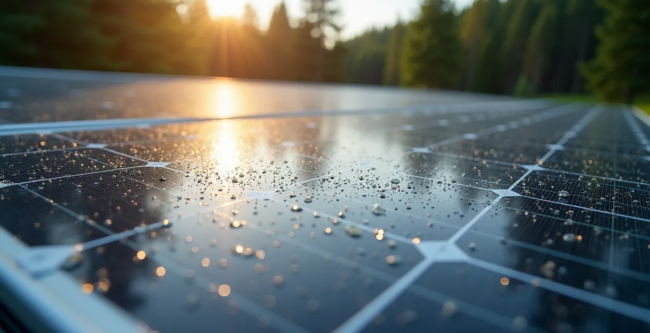 Installation de panneaux solaires sur le toit d'un van en forêt québécoise