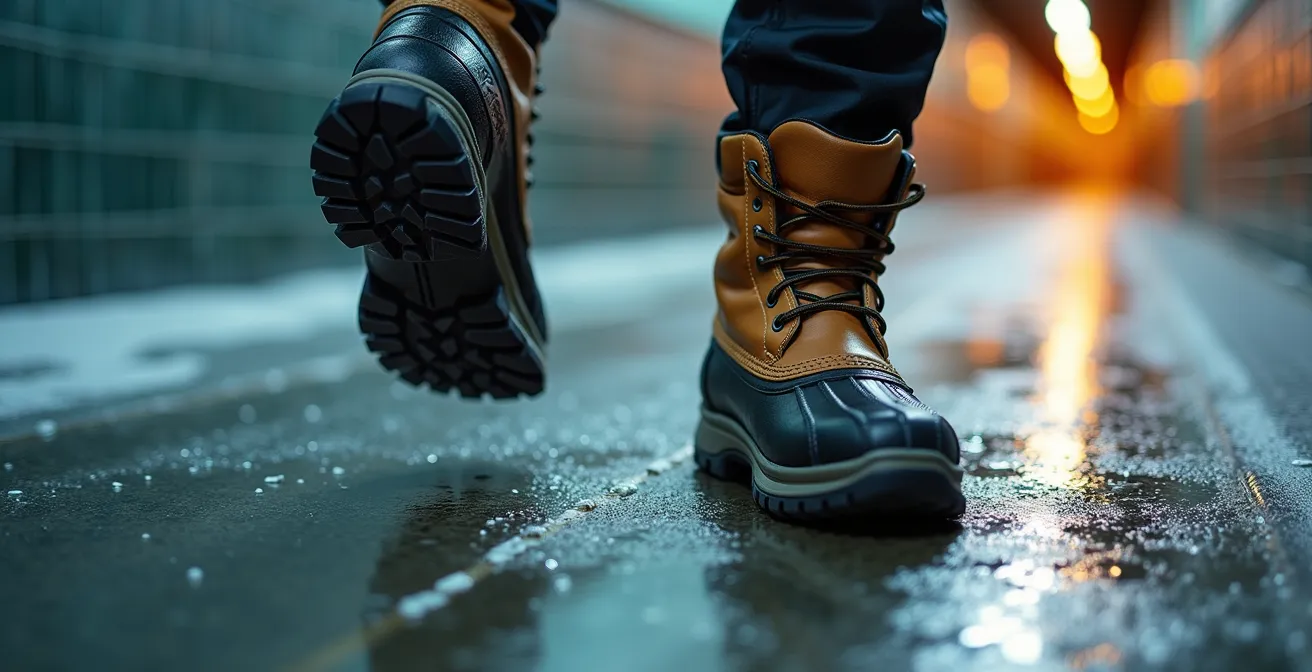 Vue intérieure du réseau souterrain RESO de Montréal en hiver avec des professionnels en déplacement